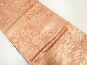 人物に草花・動物模様織出し袋帯